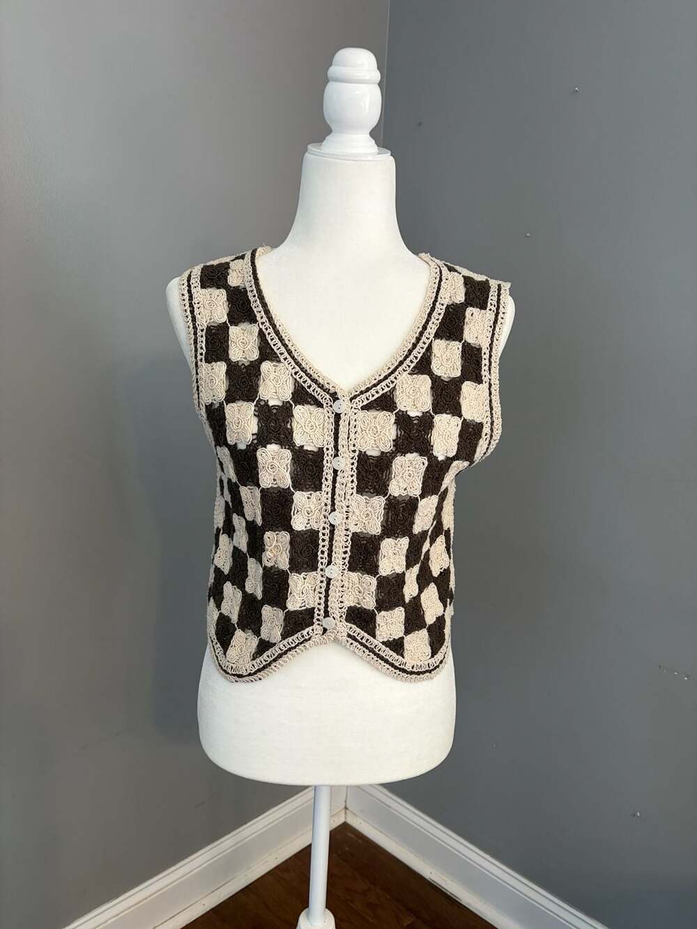 Grannycore Checkered Crochet Vest